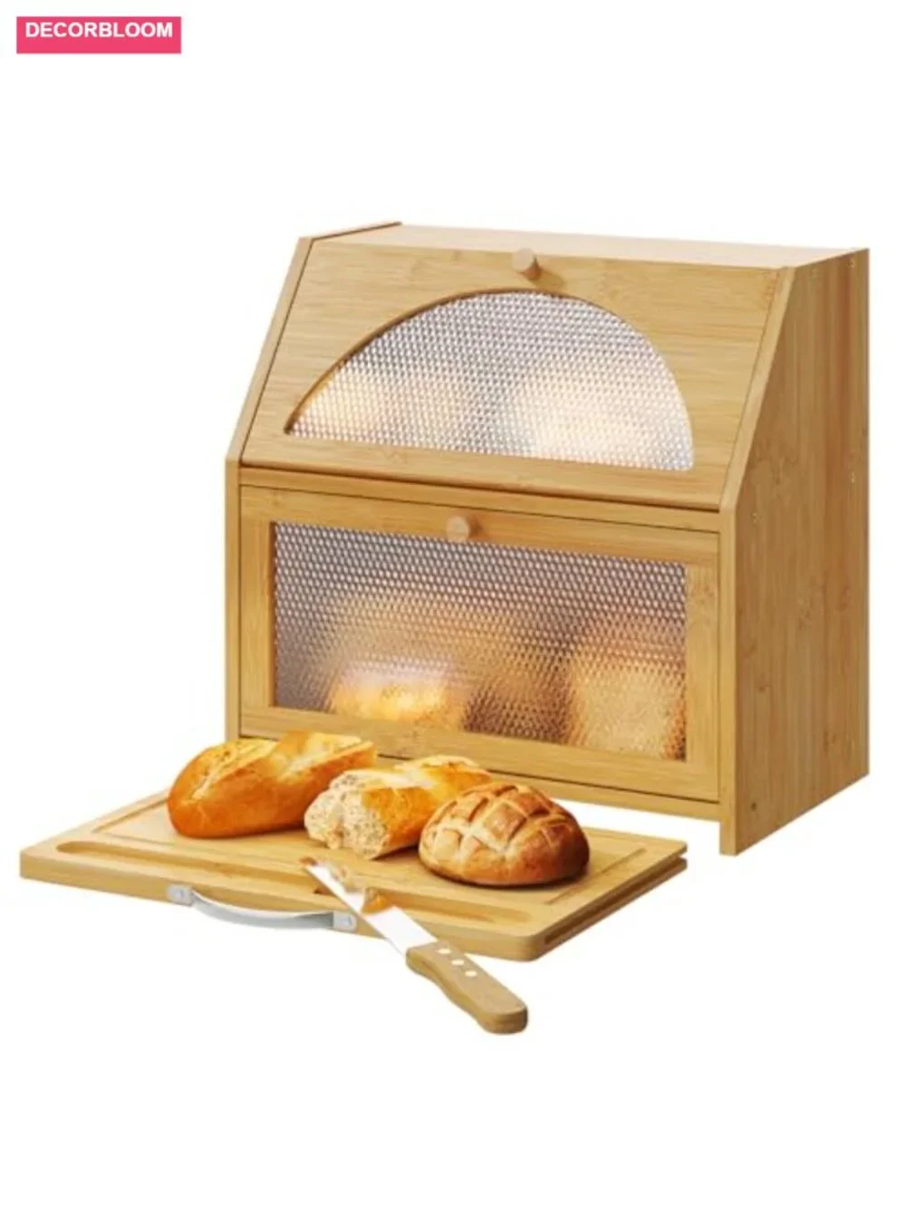 Double Layer Bamboo Bread Box with Cutting Board, Extra-large Capacity Kitchen